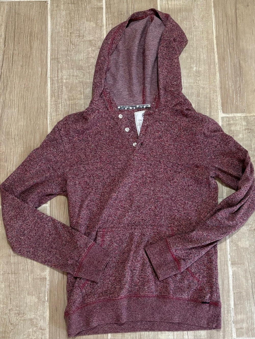 on the byas Marled Burgundy Hooded Henley Pullover
